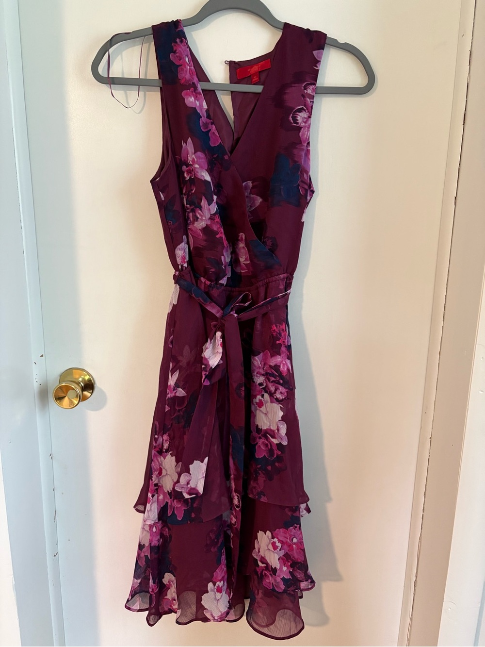 Jennifer Lopez Plum Floral Wrap-Style Midi Dress